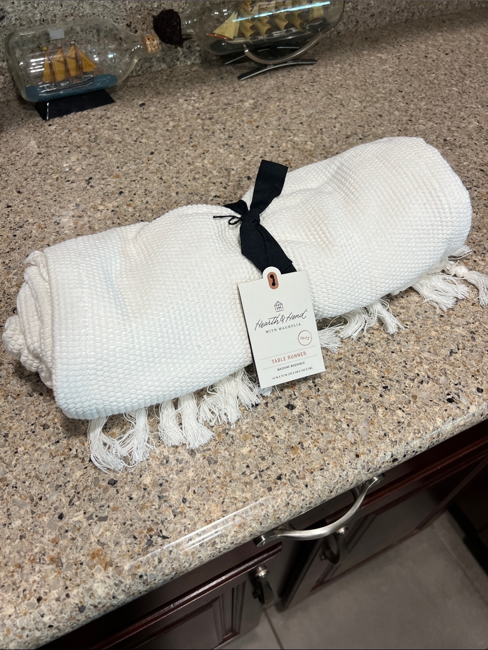 Hearth & Hand White Waffle Weave Table Runner with Fringe machine washable